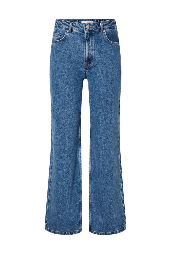 Alice HW Wide Long Jeans, Medium Blue Denim